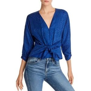 Parker Tasmin Tie Front Royal Blue Leopard Print Silk Blend Blouse Size Small